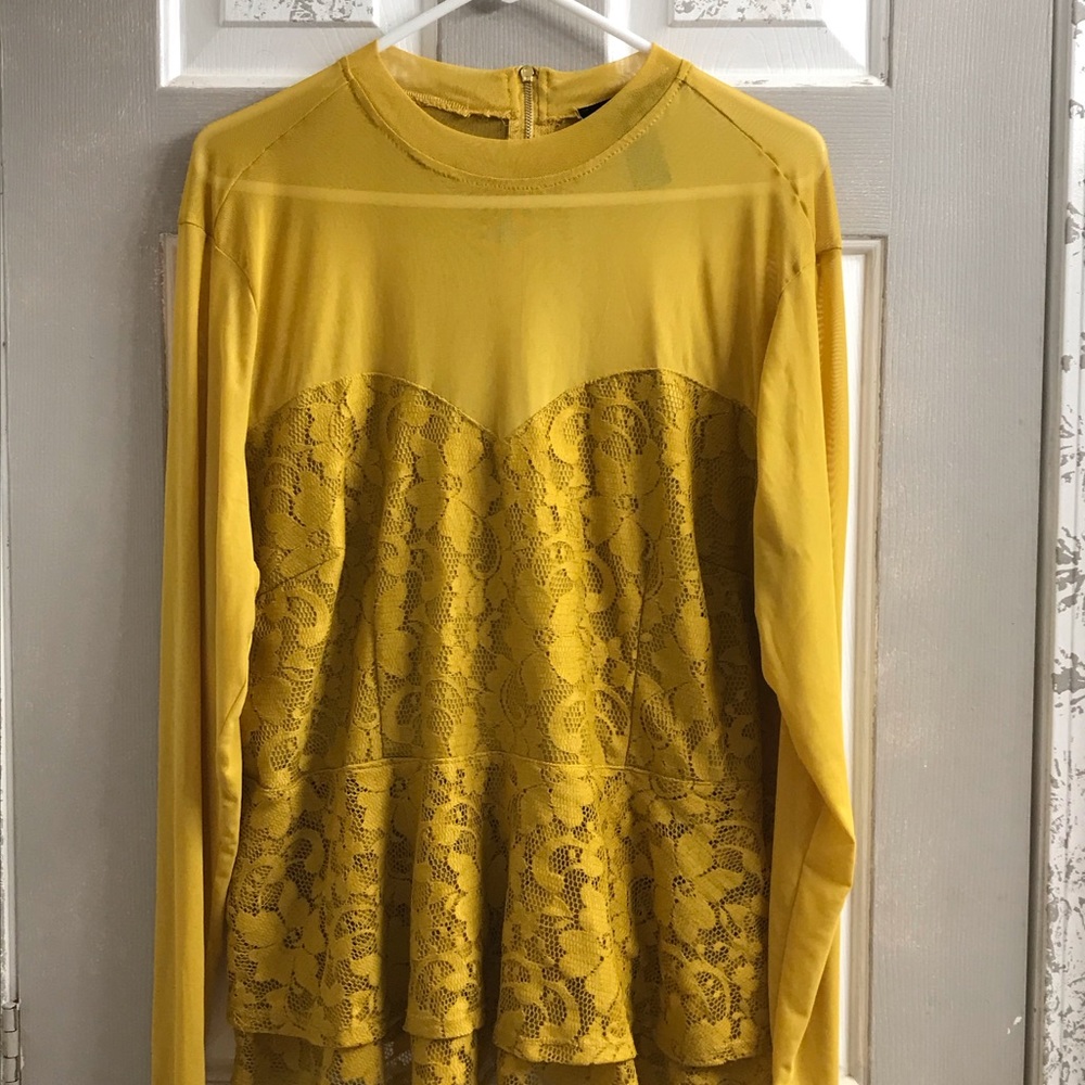 Mustard yellow mesh top